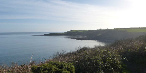 A view of the headland with the sea in the distance