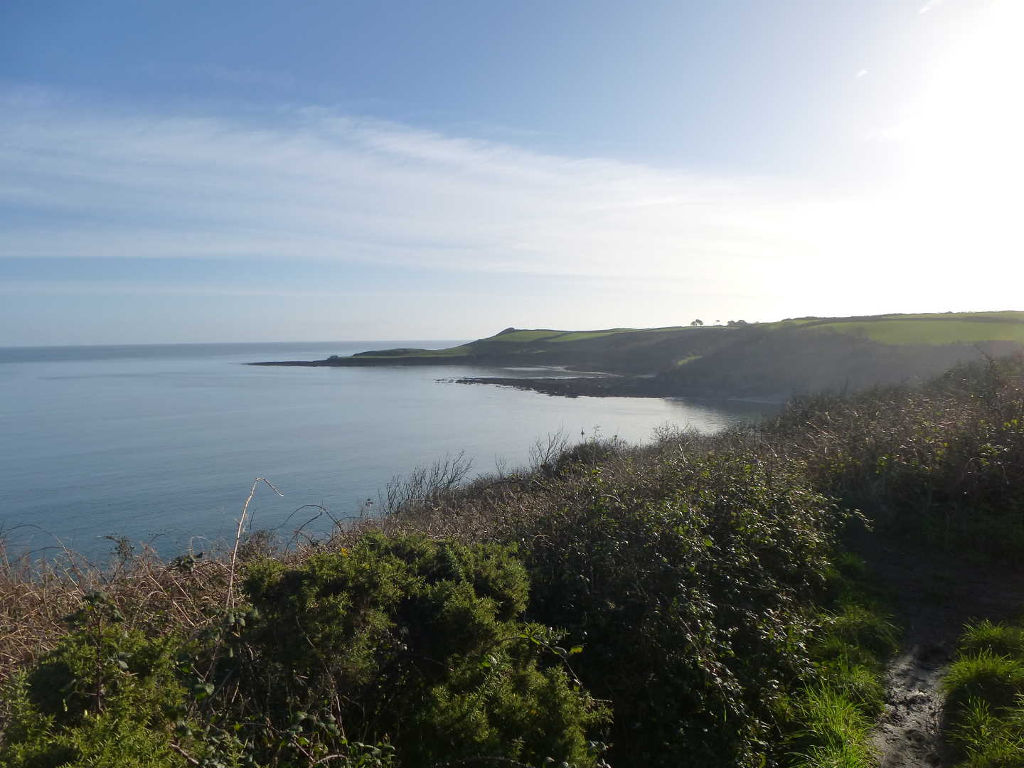 A view of the headland with the sea in the distance