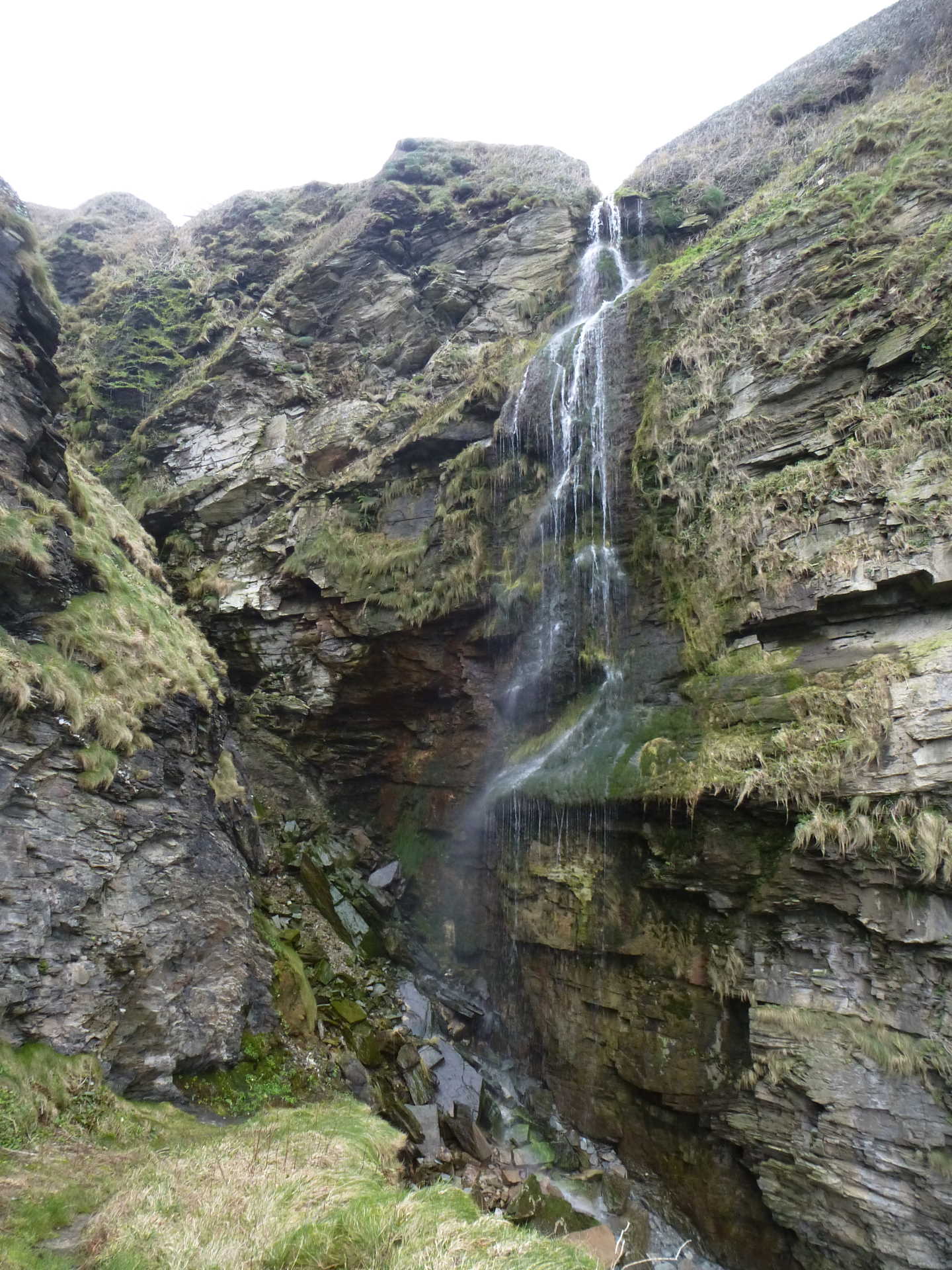 A waterfall on the rock face