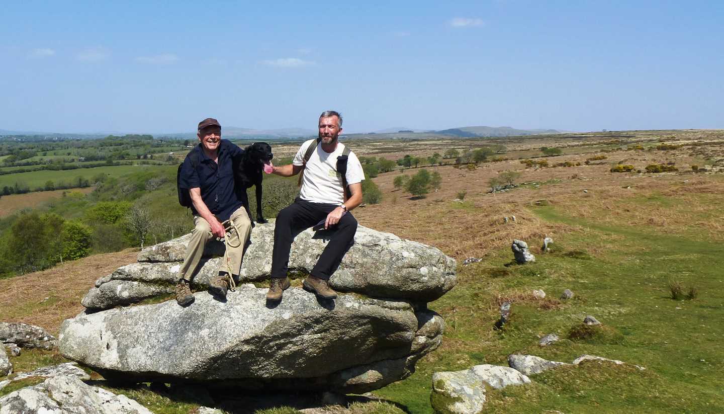 A picture of Simon and his father at the top of Dewerstone Rock